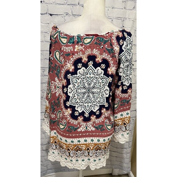 Suzanne Betro paisley boho Rayon Belle Sleeve Lace Accent top size 4x - Picture 4 of 5